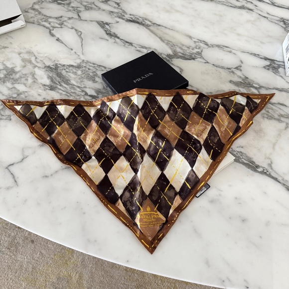 Prada Foulard Twill Argyle Kerchief, 2FF036, New - Picture 2 of 5